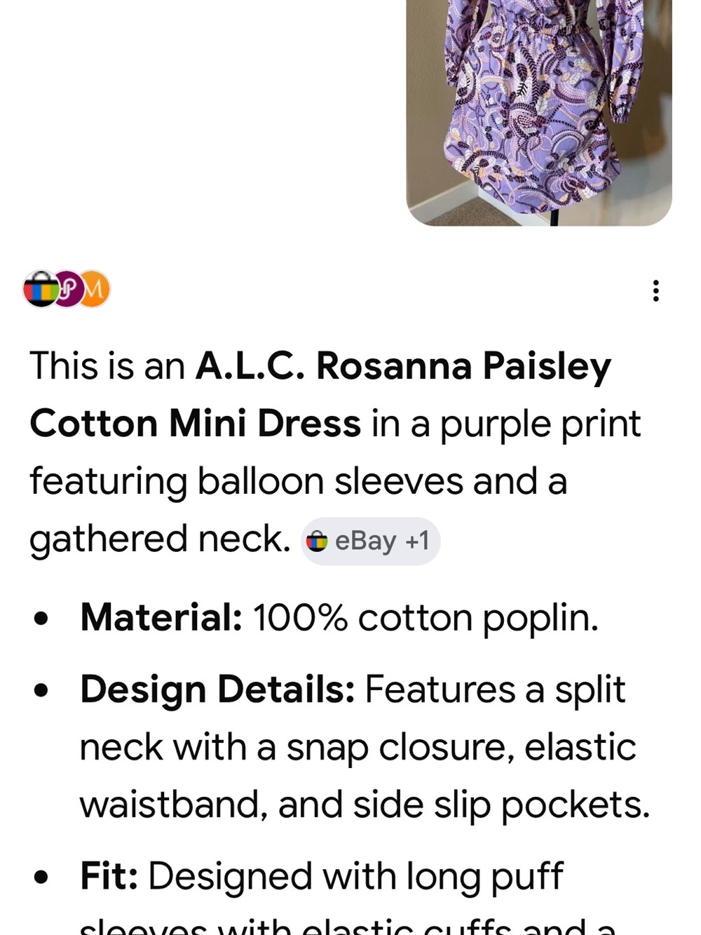 A.L.C. Purple Paisley Cotton Mini Dress